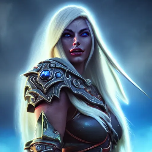 Image similar to hyperrealist portrait of sylvanas windrunner on a blue planet. by bayard wu, fantasy, photorealistic, octane render, unreal engine, dynamic lighting, trending on artstation, poster, volumetric lighting, very detailed faces, 4 k, award winning