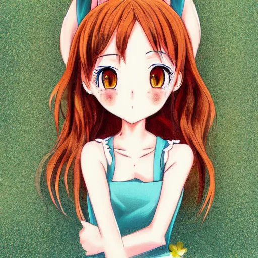 Image similar to anime girl with bunny ears and shoulder length auburn hair, secret of arietty, studio ghibli, beautiful, 4 k illustration, deviantart