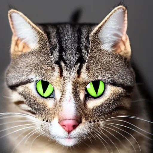 Image similar to cat with human eyes and human teeth, 4 k award - winning photography