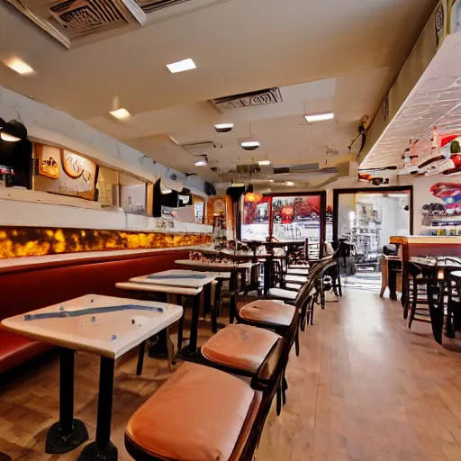 Prompt: the interior of a 5 star pizza restaurant, 1 5 mm lens, photograph, realisitc