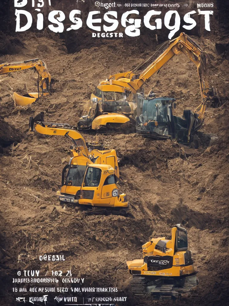 Image similar to poster for the diggerfest festival, in the uk, summer, diggers, teen vogue, 8 k, high detail, center of focus, rule of thirds, composition, y 2 k aesthetic