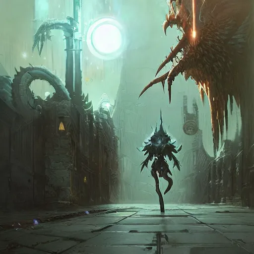 Image similar to Book of the New Sun concept art of Lictor walking through streets by Yoshitaka Amano, Greg Rutkowski, Anato Finnstark, and Barlowe