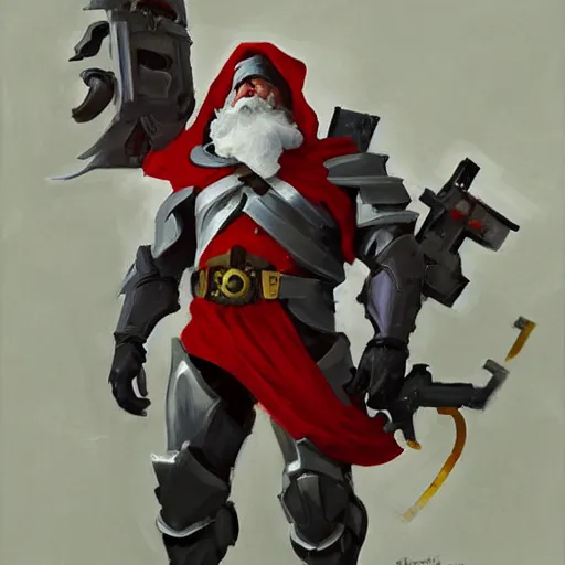 Image similar to greg manchess portrait painting of fully armored santa claus as overwatch character, medium shot, asymmetrical, profile picture, organic painting, sunny day, matte painting, bold shapes, hard edges, street art, trending on artstation, by huang guangjian and gil elvgren and sachin teng