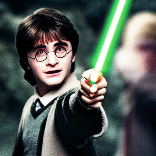 Image similar to Harry Potter using a light saber