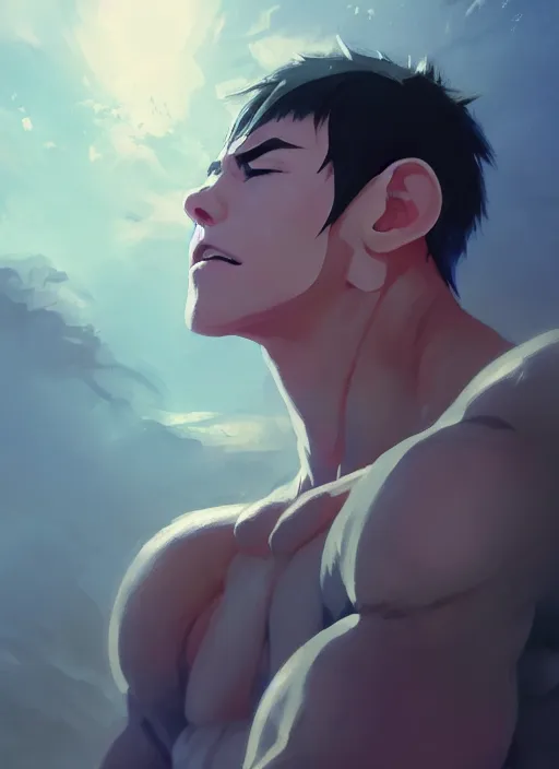 Image similar to portrait of sting wrestler, wwe, cloudy sky background lush landscape illustration concept art anime key visual trending pixiv fanbox by wlop and greg rutkowski and makoto shinkai and studio ghibli