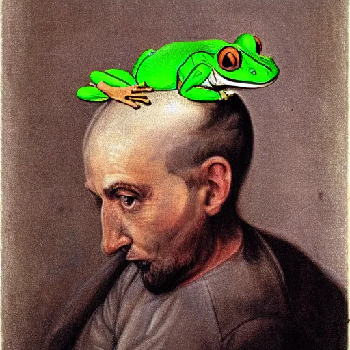 Image similar to man with the head of a frog