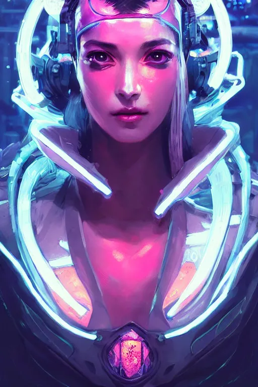 Image similar to diana from league of legends, cyberpunk futuristic neon. moon glowing in background, decorated with traditional japanese ornaments by ismail inceoglu dragan bibin hans thoma greg rutkowski alexandros pyromallis nekro rene maritte illustrated, perfect face, fine details, realistic shaded, fine - face, pretty face, masterpiece