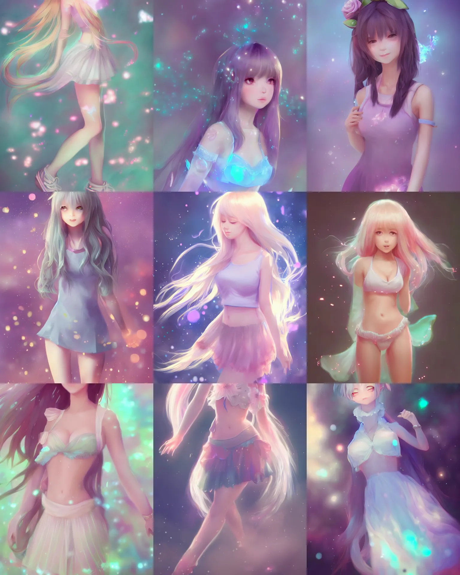 Prompt: full body shot of a very very very very very beautiful girl in very cute realistic WLOP digital art style with bloom ethereal effects, trending on Artstation, made by Tran Ross feminine in pastel shades, trending on pixiv, Unreal Engine 4k, rossdraws