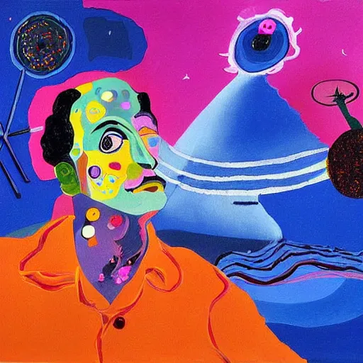 Prompt: a beautiful painting of a space battle with wild, bright colors. salvador dali by gwenda morgan, by david hockney casual, frightful