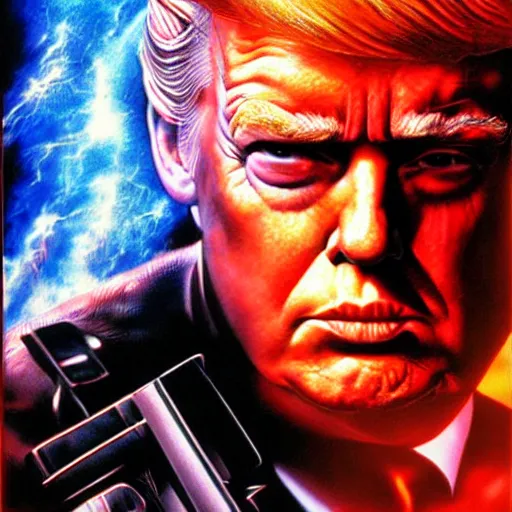 Prompt: trump as terminator, movie poster, digital art, high - detailed, 4 k, artstation, hyper - realistic, by drew struzan