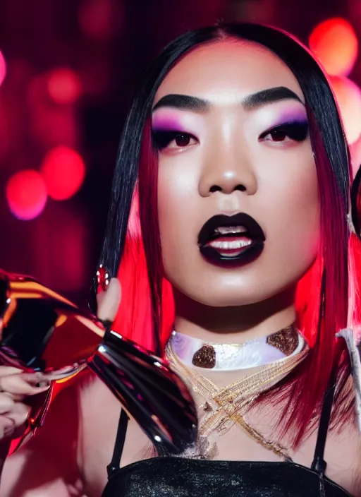 Image similar to rina sawayama winning a grammy award, red weapon 8 k s 3 5, cooke anamorphic / i lenses, highly detailed, cinematic lighting