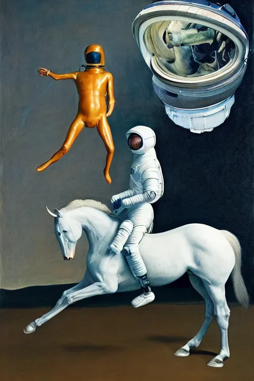 Image similar to a horse riding a centaur dressed as an astronaut, hauntingly surreal, highly detailed painting by francis bacon, edward hopper, adrian ghenie, gerhard richter, and james jean soft light 4 k,