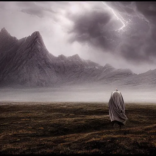 Image similar to colossus by grzegorz rutkowski, atmospheric haze, stormy, tundra, princess in foreground, large scale