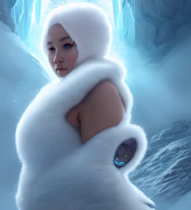 Prompt: portrait of a cyborg robot baby harp seal emerging from from an ice river, cinematic lighting, photorealistic, octane render, 8 k, depth of field, art by artgerm and greg rutkowski and alphonse mucha and uang guangjian