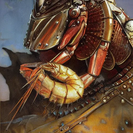 Image similar to shrimp animal as a realistic fantasy knight, closeup portrait art by norman rockwell and donato giancola and greg rutkowski,