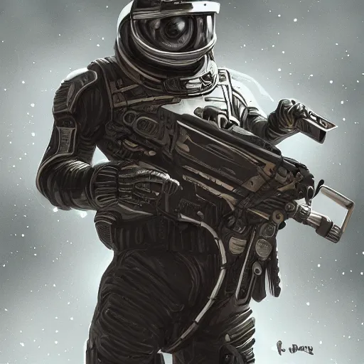 Prompt: space cop, scifi, intricate, highly detailed, digital painting, concept art, sharp focus, illustration,