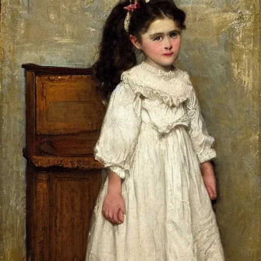 Prompt: victorian girl in nightgown, painting by alfred stevens