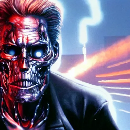 Image similar to Live Action Still of Jerma in The Terminator, real life, hyperrealistic, ultra realistic, realistic, highly detailed, epic, HD quality, 8k resolution, body and headshot, film still