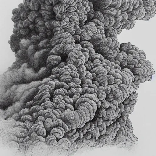 Prompt: grand covered in epic smoke, pen drawing