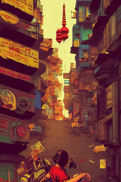 Prompt: slum neighbourhood. pop art, pixel, bioshock art style, gta chinatown art style, dynamic composition, sharp focus, intricate details, elegant, aesthetic, warm colour, art by artgerm and richard hamilton and mimmo rottela