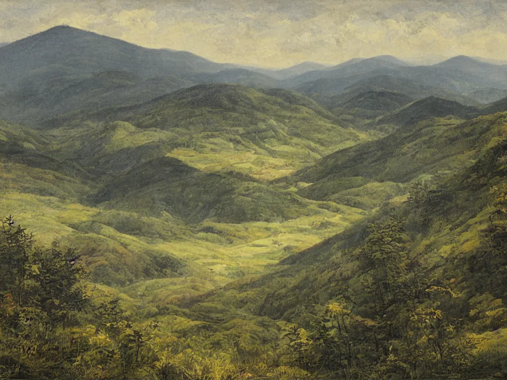 Image similar to appalachian landscape of the laurentian region, artwork by yang yongliang.