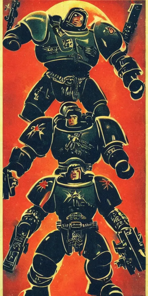 Image similar to astartes space marine in 1 9 6 0 soviet poster style