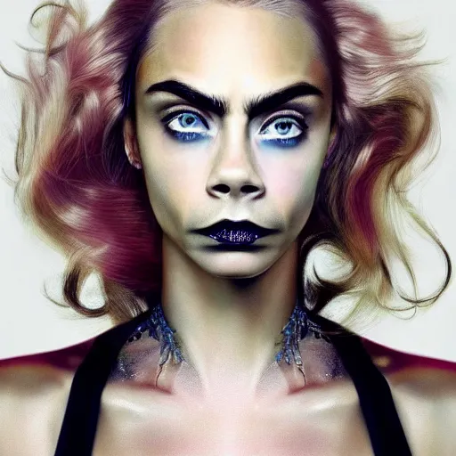 Image similar to hyper - realistic portrait of cara delevingne, 8 k, photo, art by david lachapelle