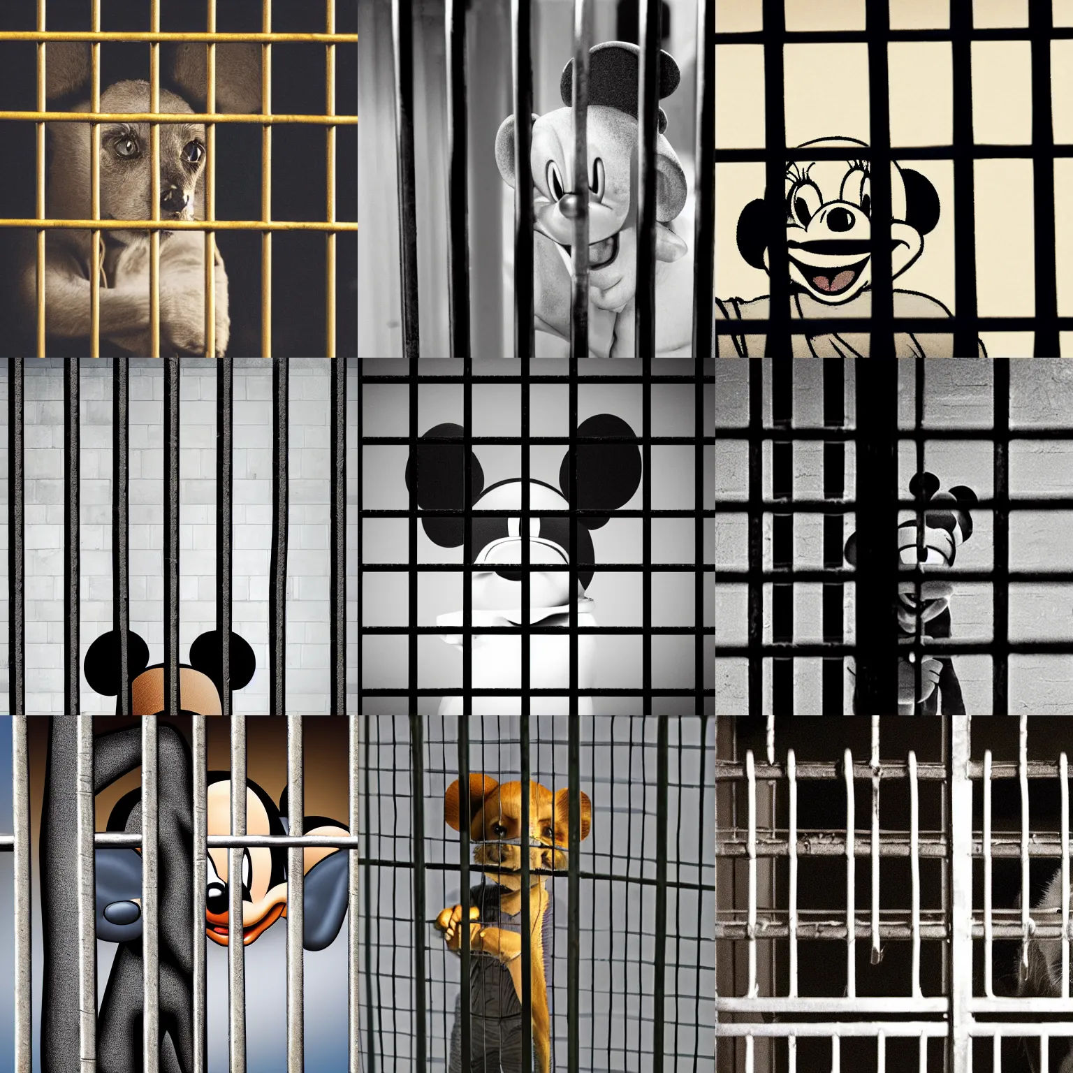 Prompt: Mickey behind jail bars