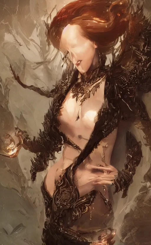 Image similar to desirable Vampire woman, fantasy, intricate, elegant, highly detailed, digital painting, artstation, concept art, matte, sharp focus, illustration, art by artgerm and Greg Rutkowski, dreadjim, zeen chin