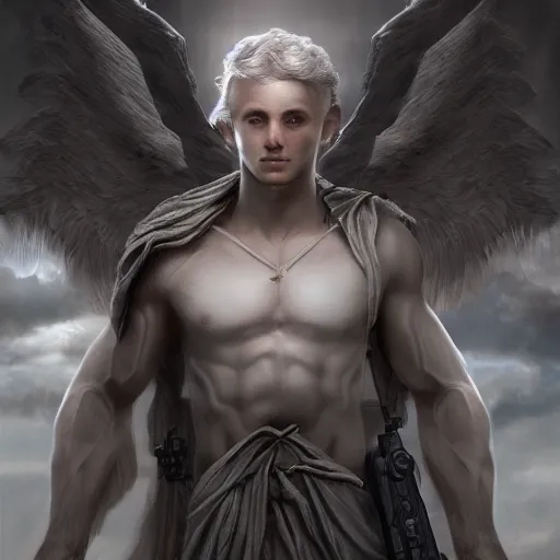 Image similar to an extremely white male angel, matte painting, concept art, extremely detailed, 4k