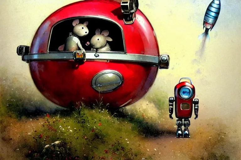 Prompt: adventurer ( ( ( ( ( 1 9 5 0 s retro future robot android mouse rv rocket sled robot. muted colors. ) ) ) ) ) by jean baptiste monge!!!!!!!!!!!!!!!!!!!!!!!!! chrome red