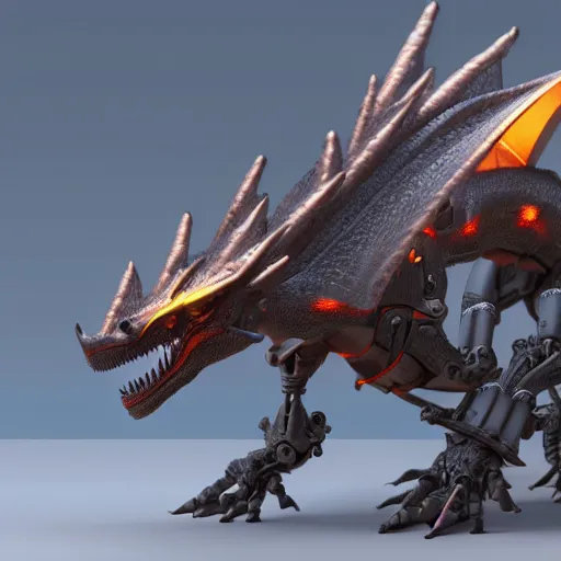 Prompt: photorealistic dragon robot. cinematic lighting, 1 0 8 megapixels, hyperdetailed photorealism