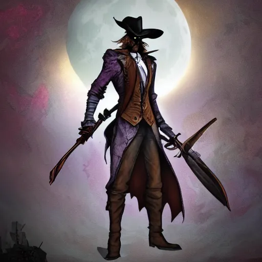 Prompt: an ultradetailed animation of darkwing duck dressed as the hunter from bloodborne, let's get dangerous, in the style animation of darkwing duck, digital art, dark fantasy, concept art, soulslike, by alphonse mucha, blood moon eclipse, wherewolves in a ruined building in the background, artstation, 8 k, unreal engine render