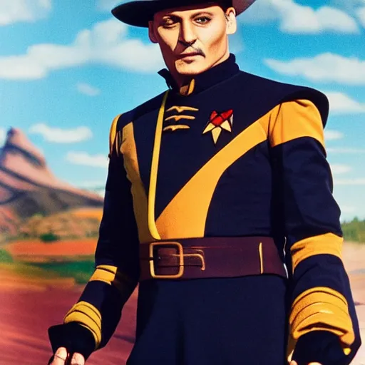 Image similar to johnny depp as captain jean luc picard of the starship enterprise