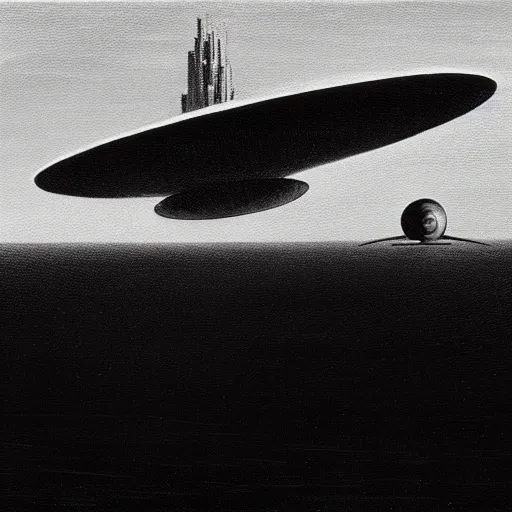 Prompt: a black and white dean ellis style spaceship, 1 9 7 0 s sci - fi, oil on canvas painting, smooth, sharp focus, vibrant volumetric natural light, in style of josan gonzalez and mike winkelmann and andgreg rutkowski and alphonse muchaand and caspar david friedrich and stephen hickman and james gurney and hiromasa ogura..