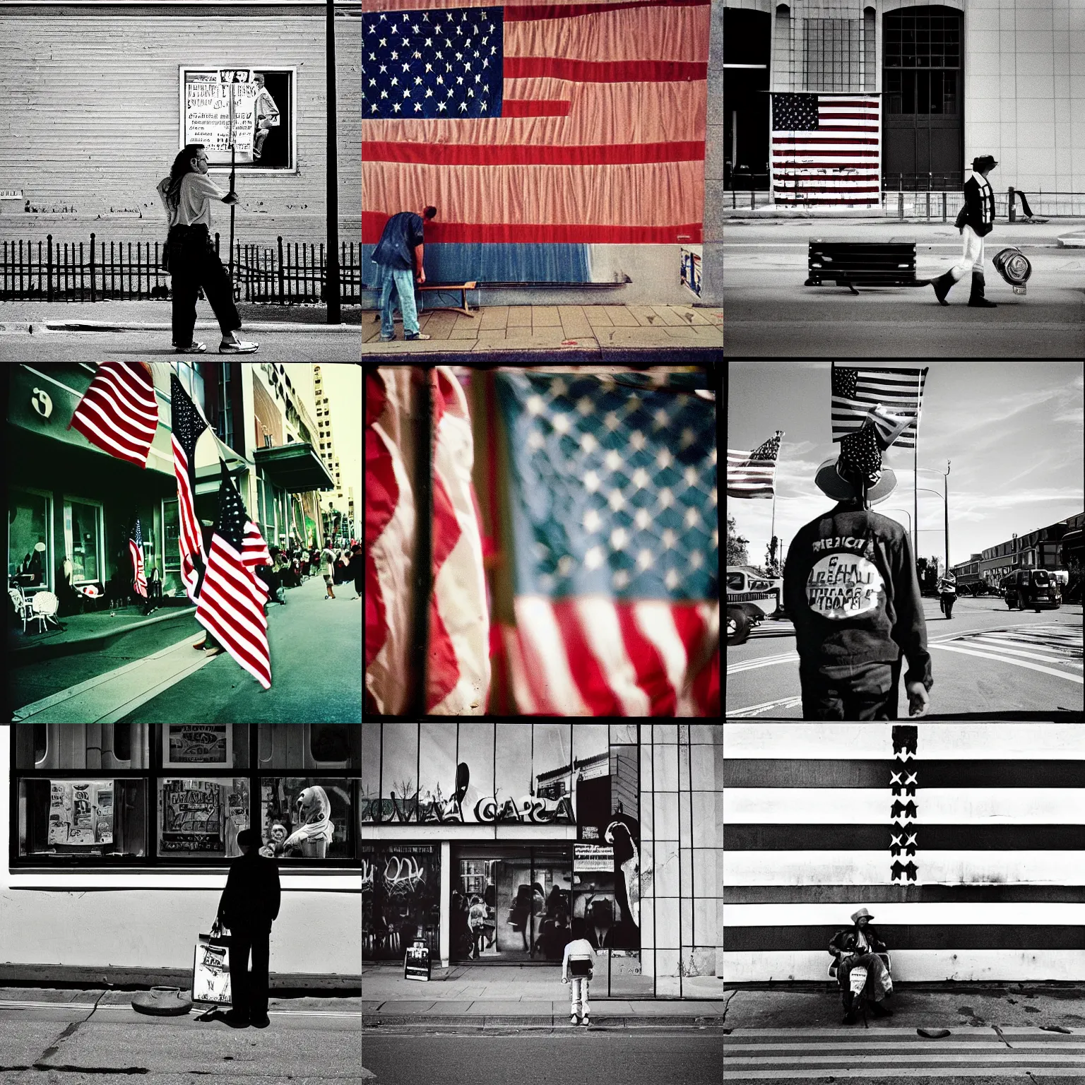 Prompt: “America land of the free and home of the brave, photograph, 2001, street photography style, slice of life”