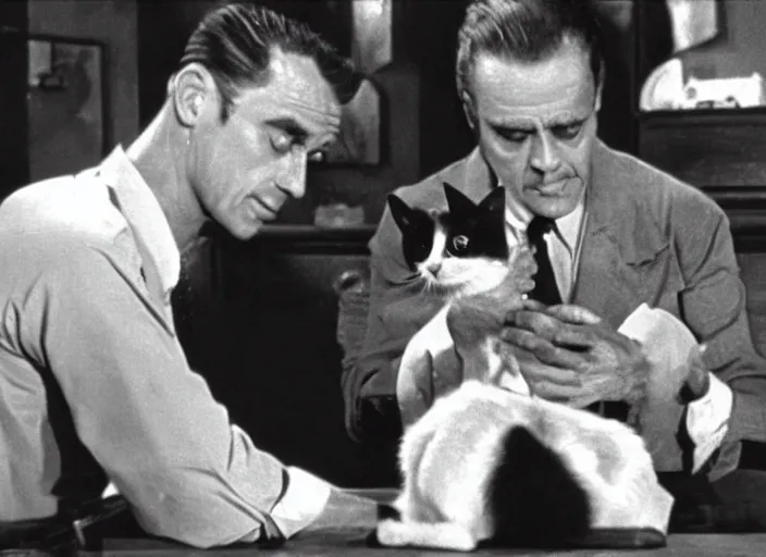 Image similar to littlest pet shop cat in 1 2 angry men ( 1 9 5 7 )