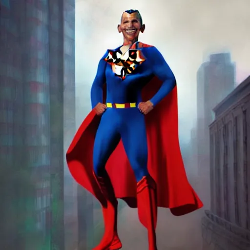 Image similar to obama dressed as superman , digital art , hyperdetailed , trending on artstation , matte painting , CGSociety , pinterest