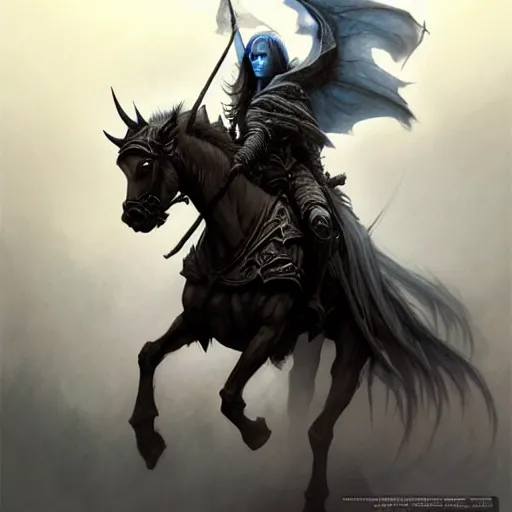 Image similar to concept art by artgerm, death of the four horsemen of the apocalypse, soft grey and blue natural light, intricate, queen of death riding, highly detailed dark art, digital painting, artstation, concept art, smooth, sharp focus, illustration, art by greg rutkowski and luis rollo and uang guangjian and gil elvgren, symmetry!