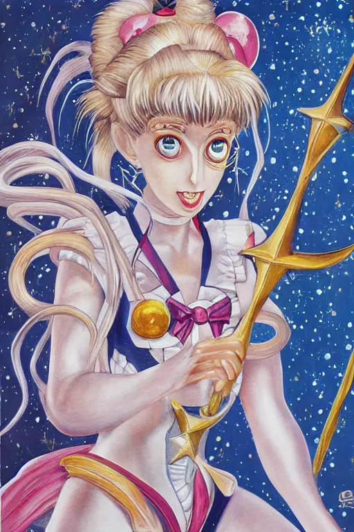 Prompt: detailed painting of Sailor Moon by H. R. Giger