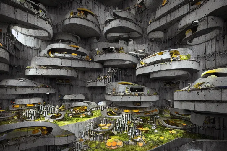 Image similar to favela bunker spaceship disco hive, brutalist fungus environment, industrial factory, whimsical, award winning art, epic dreamlike fantasy landscape, ultra realistic,