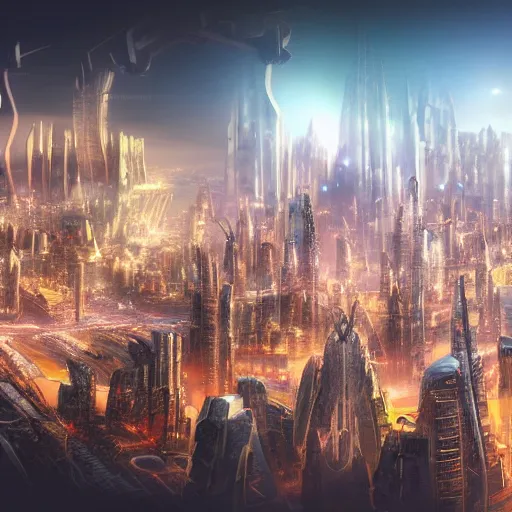 Prompt: panoramic of futuristic city