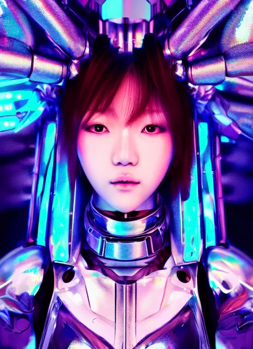 Image similar to a highly detailed portrait of a kpop idol mecha lady in spiked cyberpunk bioarmor trending on artstation by yoshitake amano, holographic undertones, 3 d cg, octane rendered, highly saturated colors, futuristic, 2 k aesthetic, dramatic lighting, 4 k