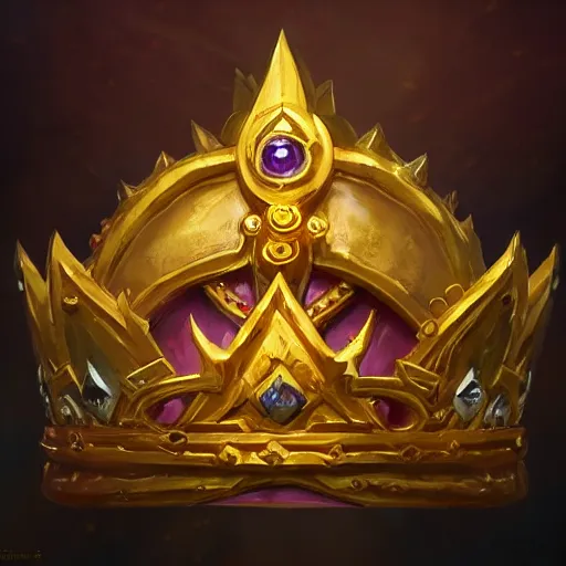 Prompt: a golden majestic crown with gemstone carved into it, floating crown, yellow magic theme, bright art masterpiece artstation. 8 k, sharp high quality artwork in style of jose daniel cabrera pena and greg rutkowski, concept art by tooth wu, blizzard warcraft artwork, hearthstone card game artwork, the crown