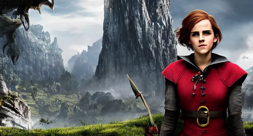 Image similar to promotional image of emma watson as a bald elf in dragon age : inquisition, detailed face, movie still, promotional image, imax 7 0 mm footage