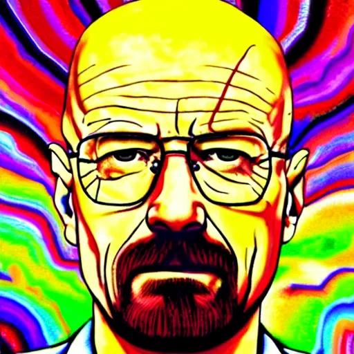 Image similar to walter white with a psychedelic background