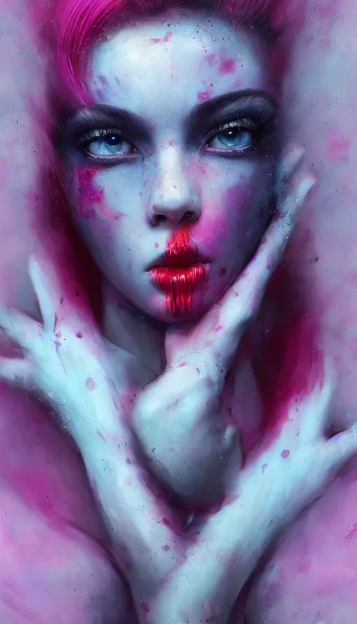 Image similar to shot of blaise girl with pouty aerochrome ( ( ( lips ) ) ), powerful, fungal, adorable, expressive eyes, kawaii playful pose of a dancer, greg rutkowski, charlie bowater, yuumei, stephen gammell, unreal 5, daz, hyperrealistic, dark, dynamic lighting, fantasy art, beautiful face