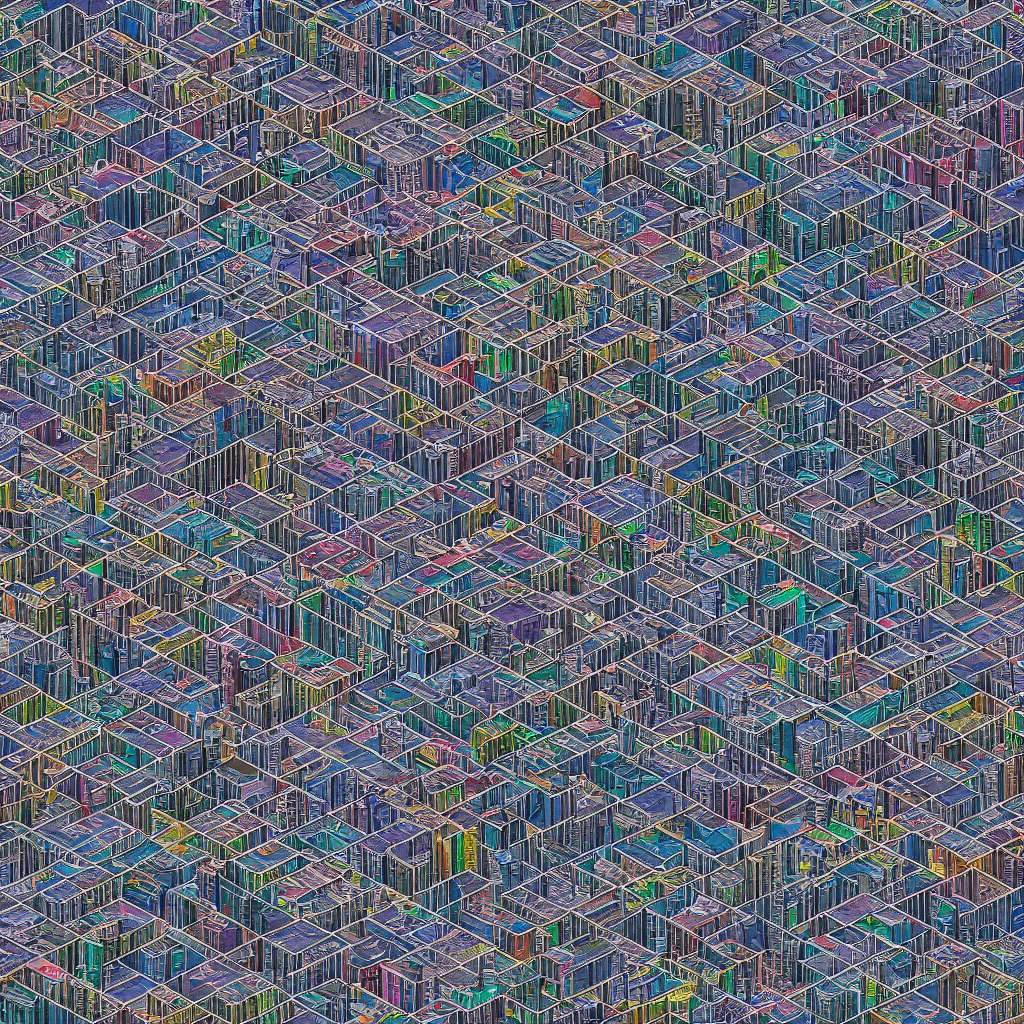 Image similar to A whole city made of Commodore 64 computers, hyperdetailed, photorealistic, octane render