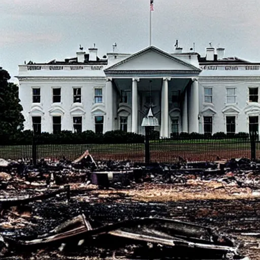 Image similar to Burned Ruins of White House in USA after bombing, photo