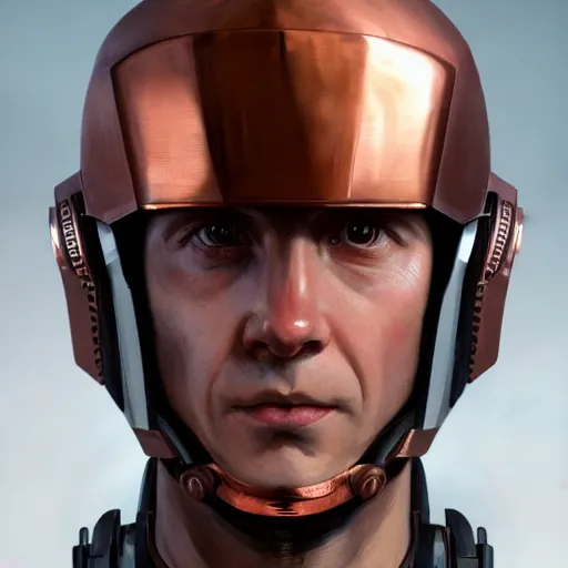 Prompt: Portrait of a man by Greg Rutkowski, he is about 40 years old, short copper hair, attractive, military composure, younger brother vibes, expression of sorrow and disbelief, he is wearing futuristic space tactical suit, highly detailed portrait, digital painting, artstation, concept art, smooth, sharp foccus ilustration, Artstation HQ.